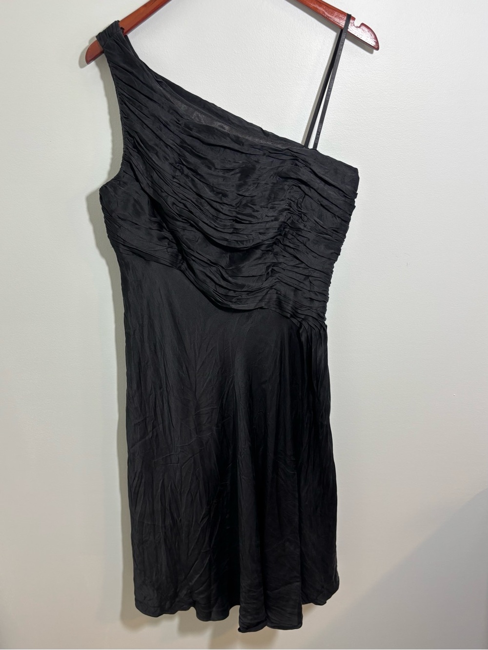 Vintage Silk Dress Laundry by Shelli Segal One Shoulder Black Ruched Y2K Size 10